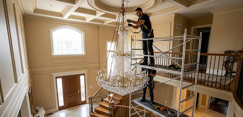 Two-Story Foyer Chandelier Installation in Mount Juliet